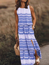 Casual Crew Neck Printed Slit Dress Ins Street